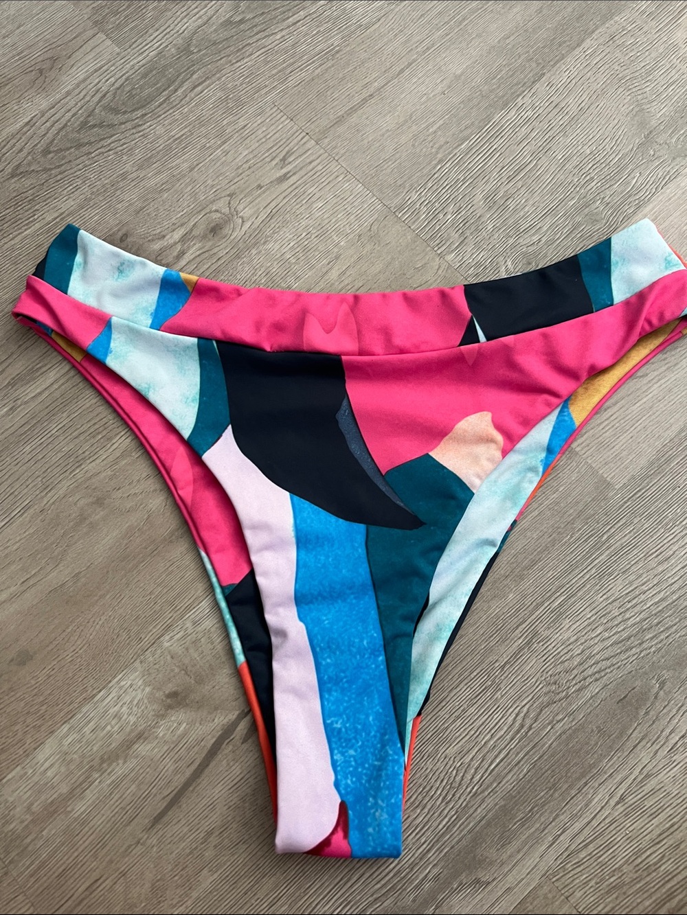 Bright Pink Abstract-Print Bikini Bottom